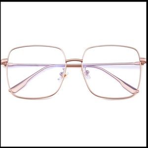 Mimoeye Oversized Blue Light Glasses Metal Large Square for Computer rose pink